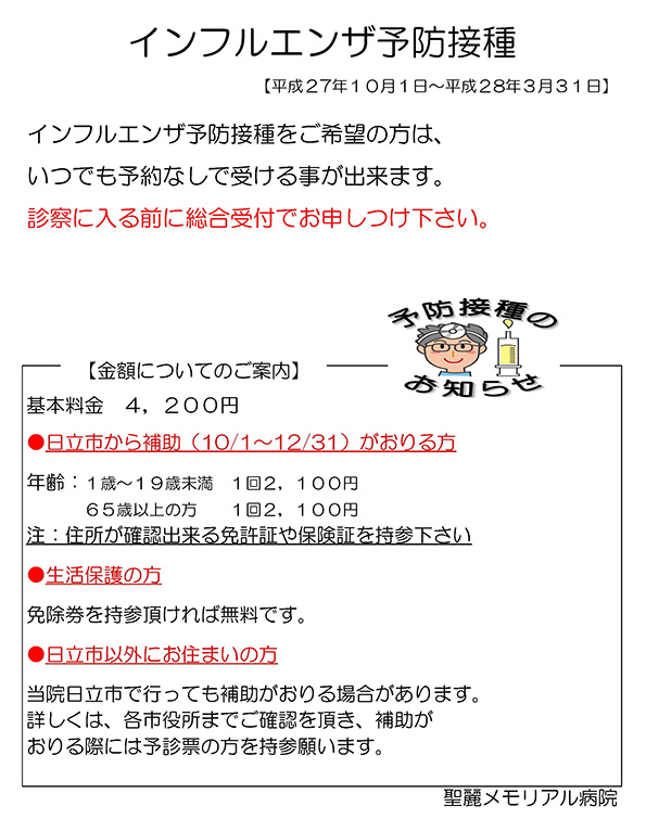 インフルエンザ予防接種ついて